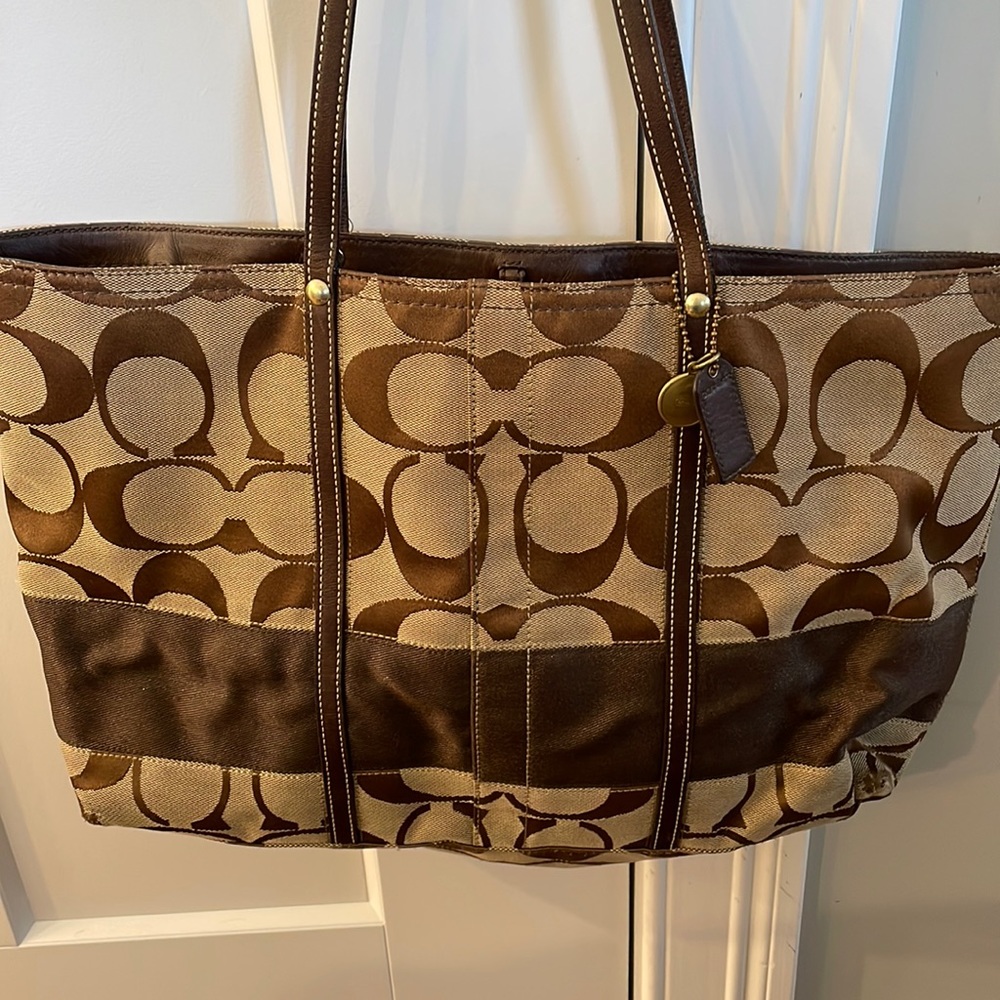 Authentic Coach signature strip tote